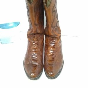 Vtge LARRY Mahan Exotic Cowboy Boots Western Brown Ostrich Leather Sz 9D Nocona